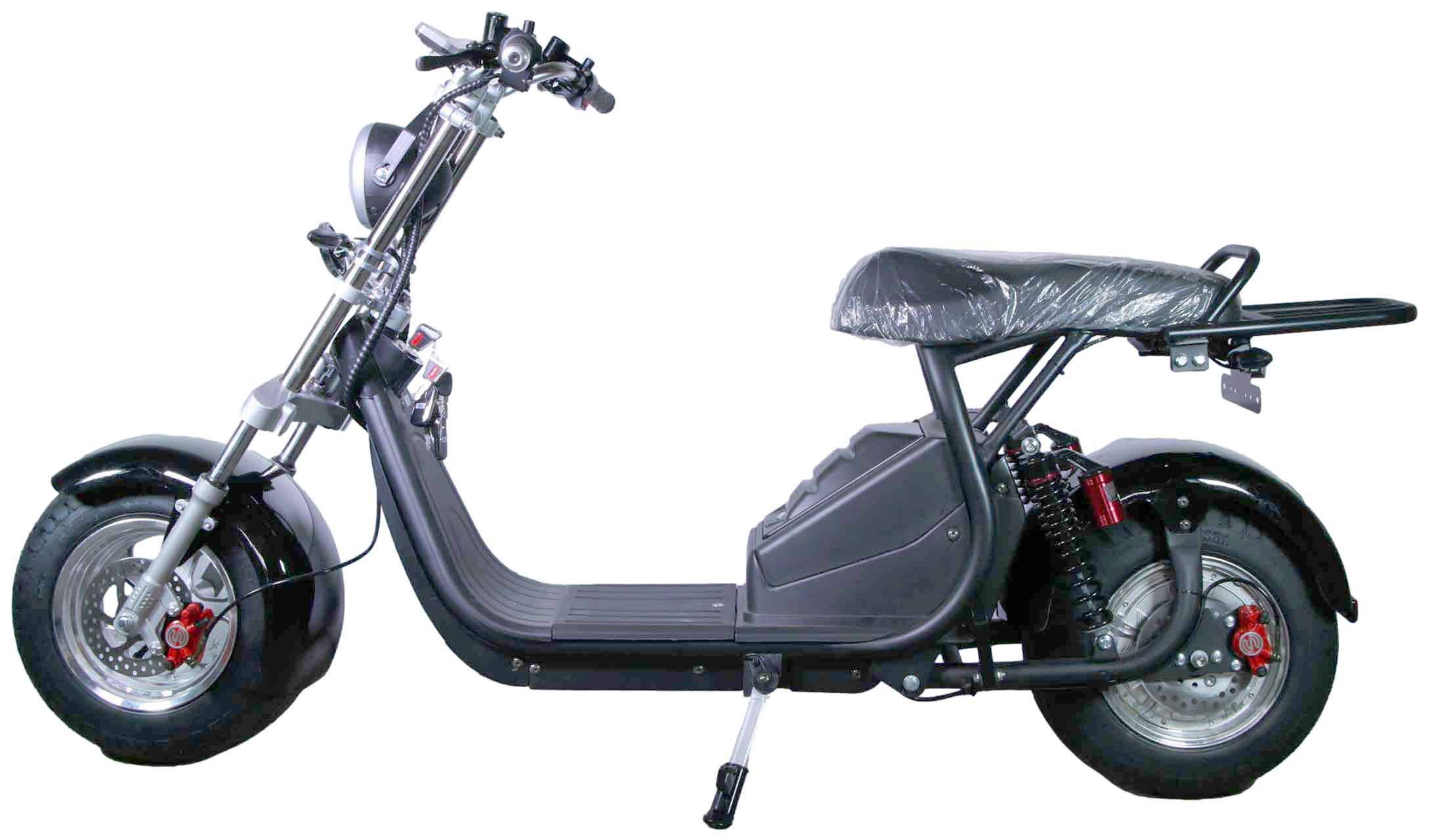 RocknBikes CP5 Alu-Felgen Motorroller 45km/h Elektroscooter Schwarz mit 60V20Ah Akku und Ladegerät komplett zusammengebaut